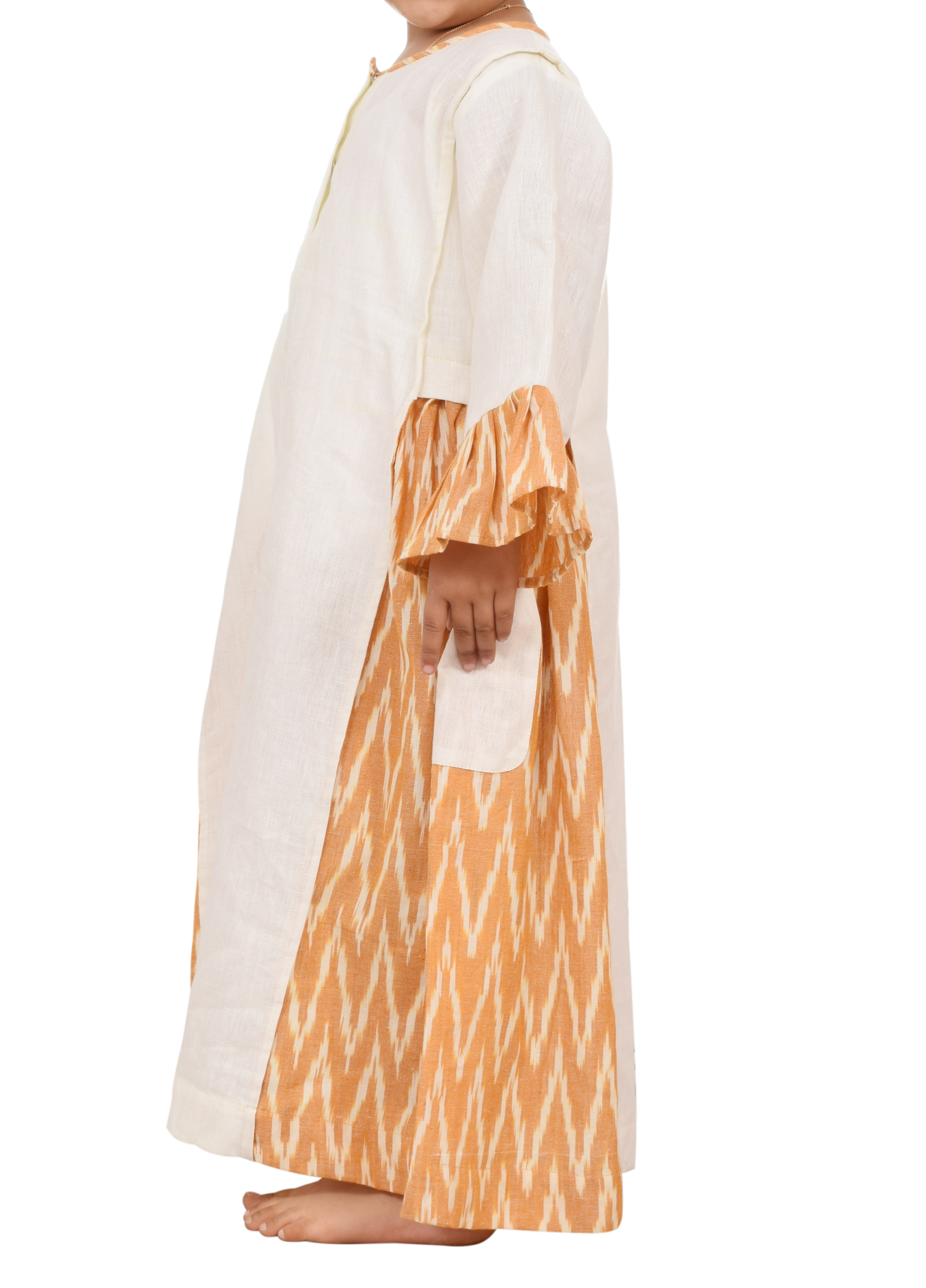                                                                                                                       Yellow and White Ruffle Kaftan 