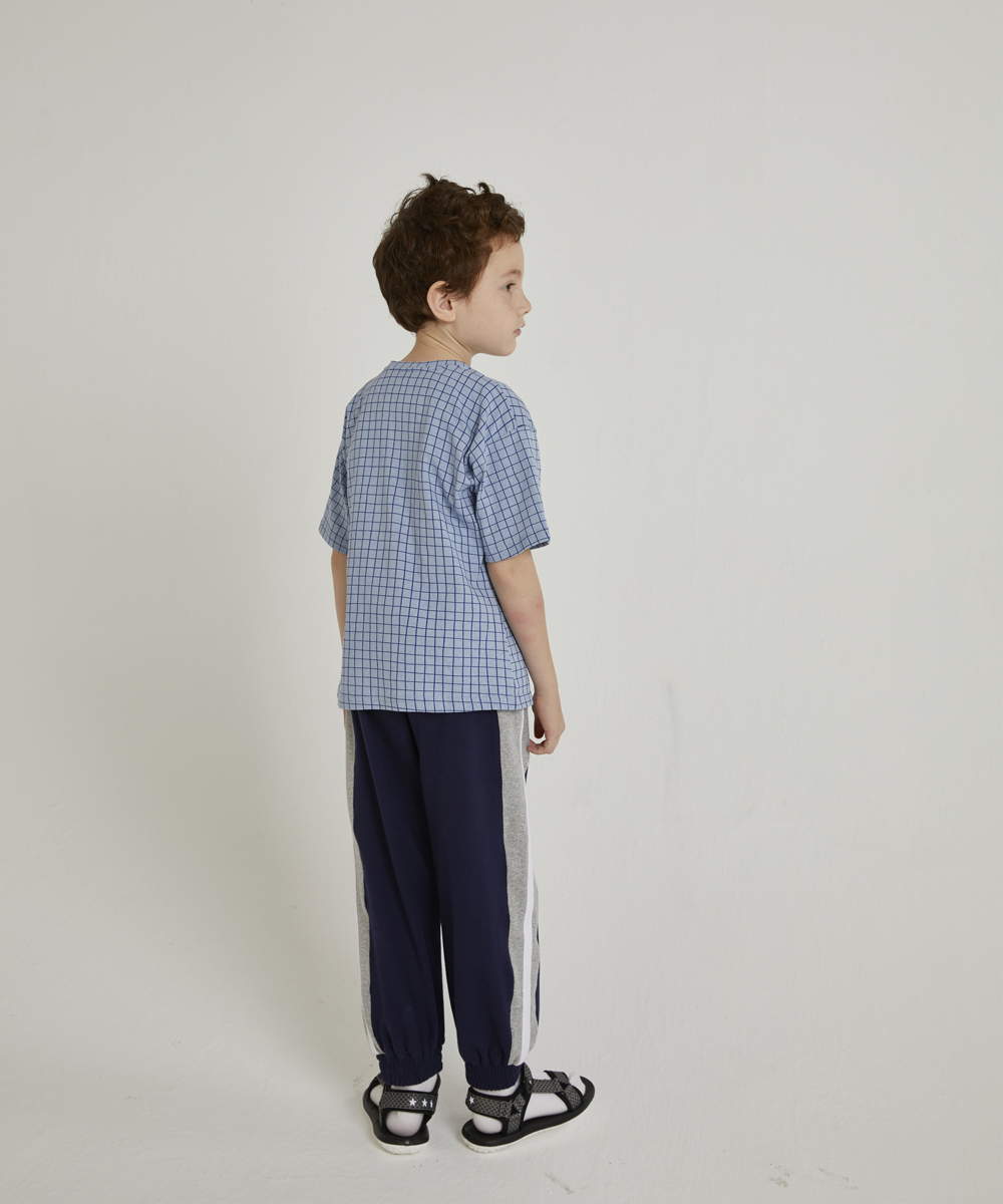                                                                                                                       Navy + grey track pants