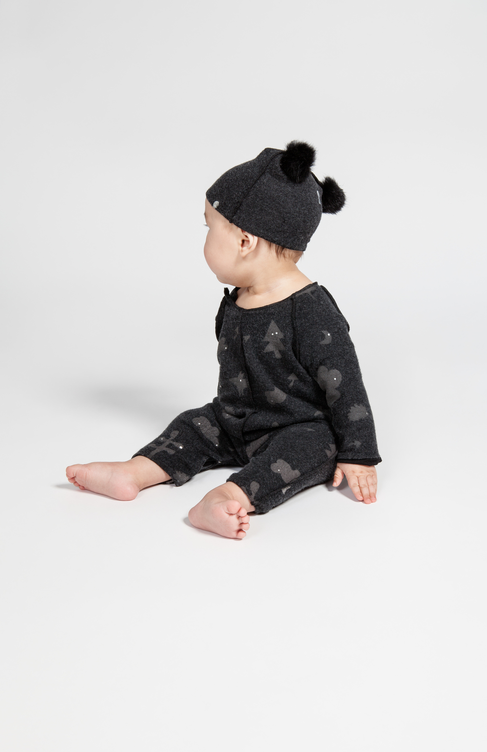 Baby Pompom Knit Beanie - Charcoal 