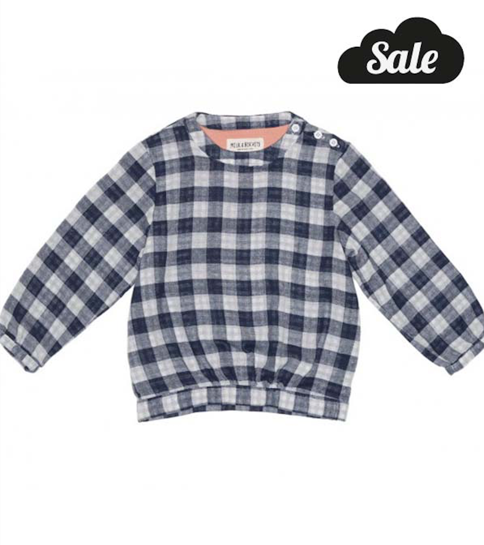 Blue oversized check bubble blouse