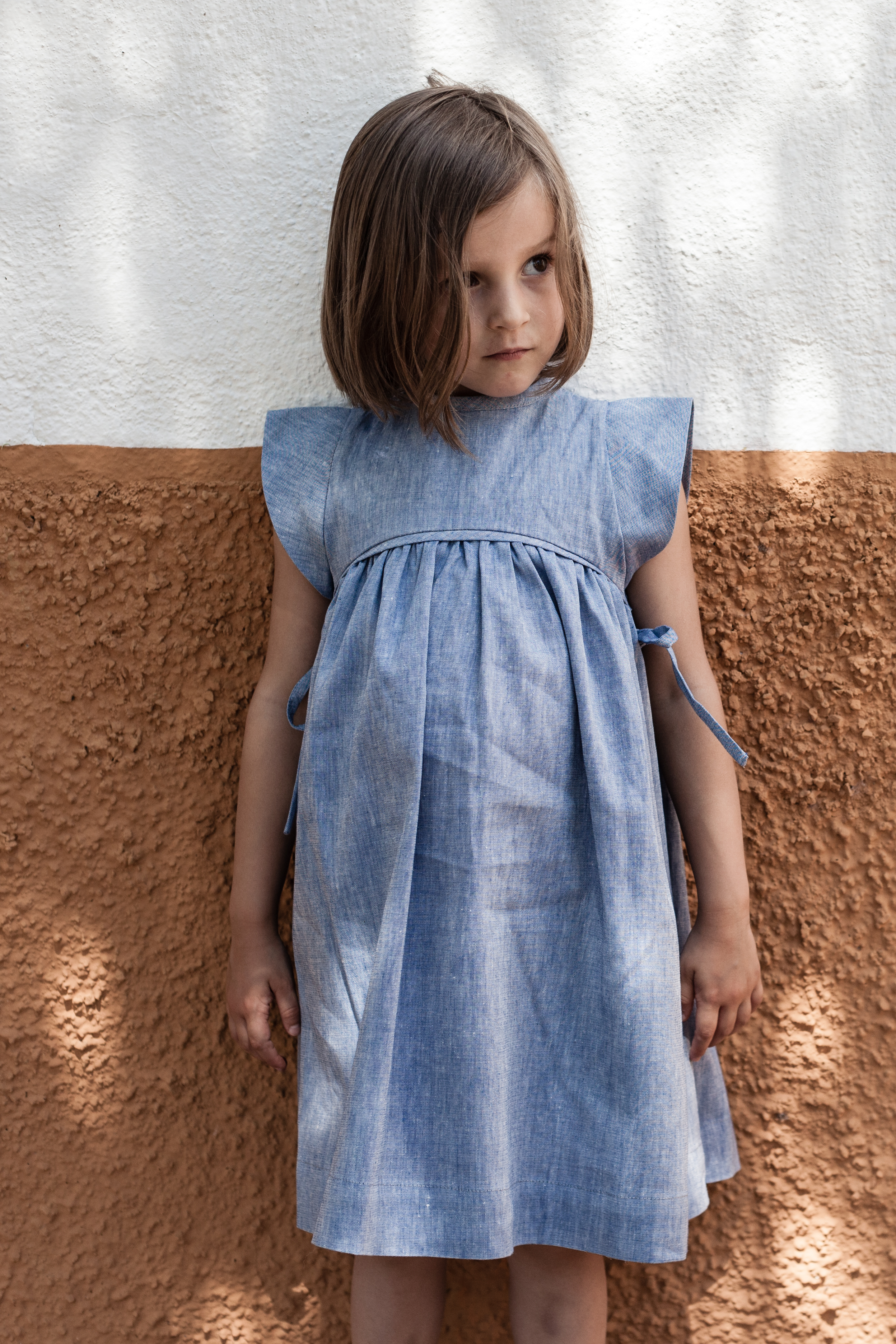 Bow dress - Denim linen 