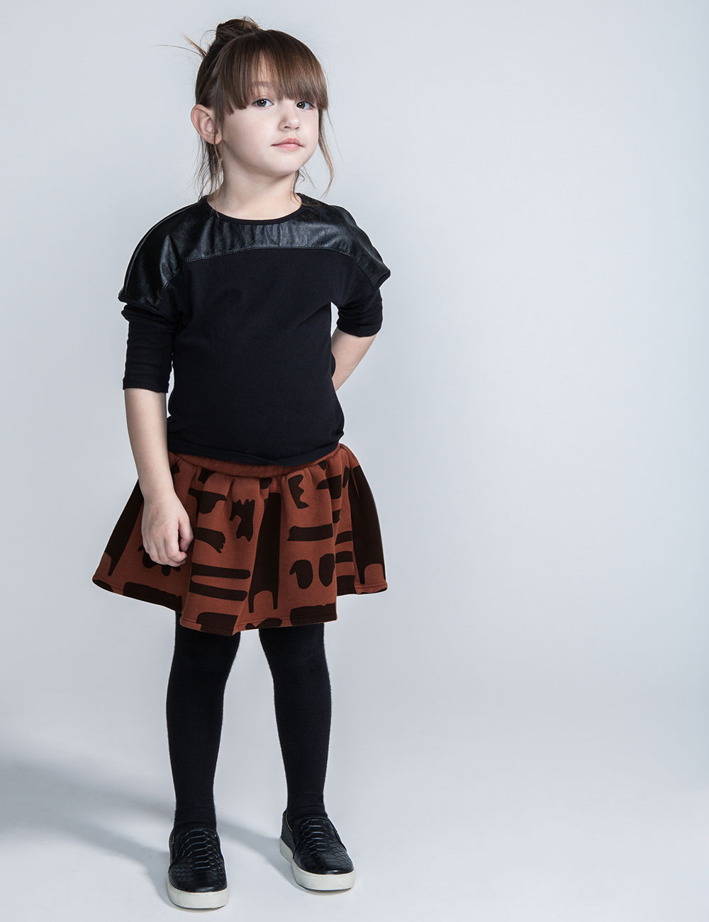 Circle skirt with “Winter necessities” pattern 