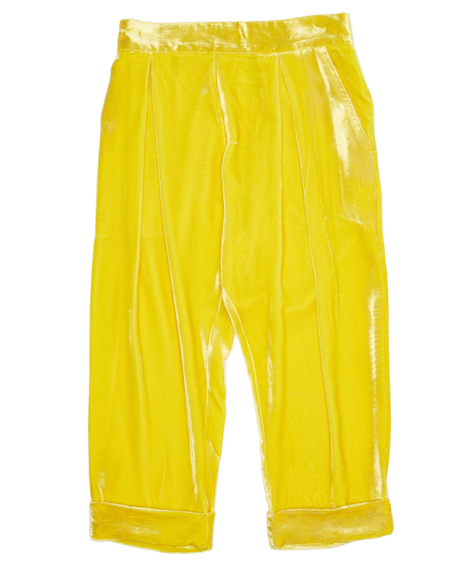        Lemon yellow velvet trousers 