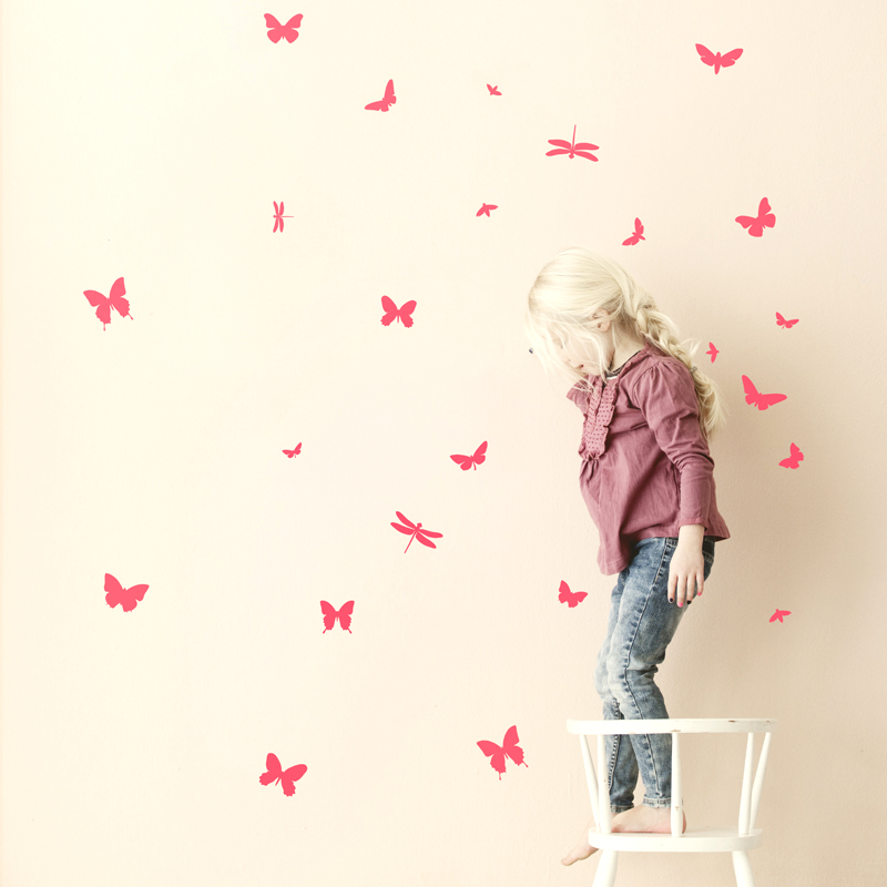 Mini Butterflies Wall Sticker - Neon Pink